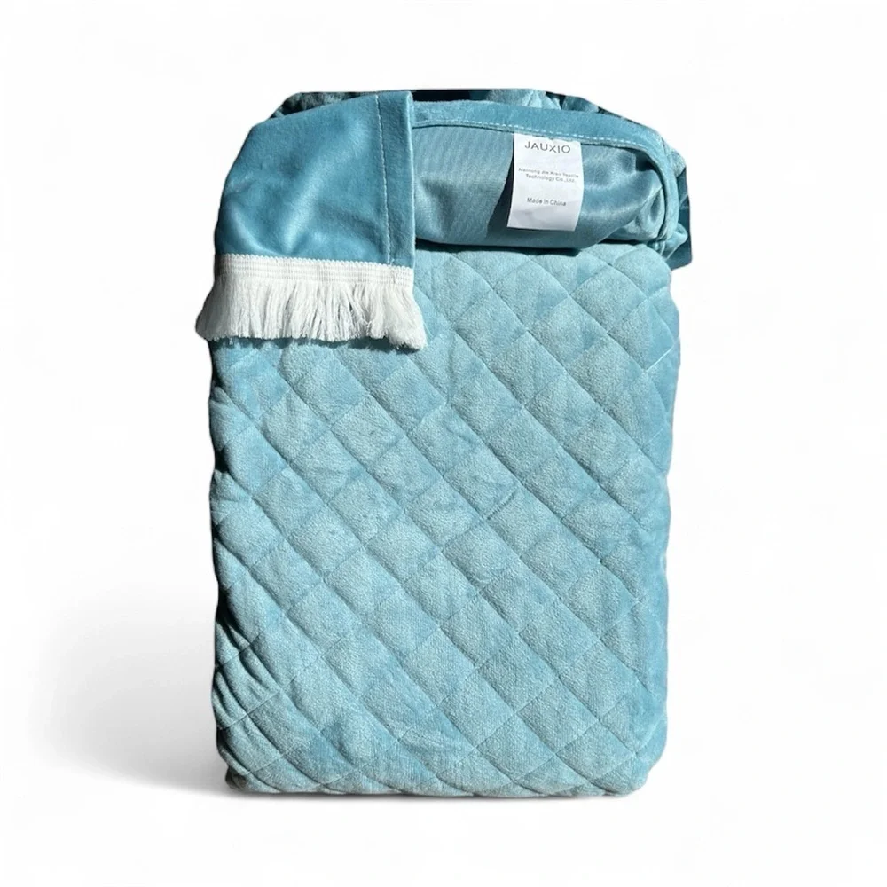 Velvet Diamond-Stitch Bedspread with Tassel Fringe Turquoise Twin NWT